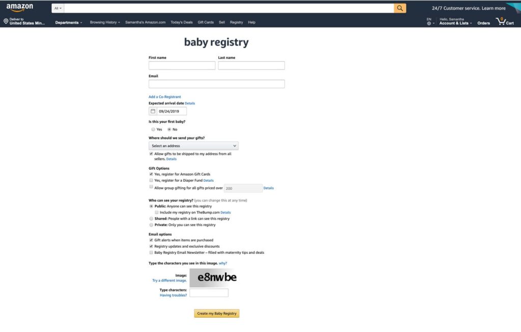 Creating a baby registry sales on amazon